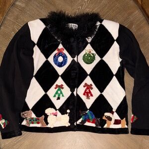 Jack B Quick Christmas Black and White Holiday Jacket Size Large